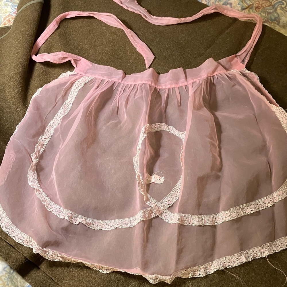 Vintage sheer apron with lace embellishments 1950’s 1940’s hand made